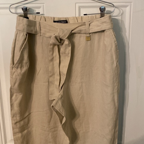 Ellen Tracy 100% Linen Tie Front Elasticized Waist Pants - Picture 2 of 9